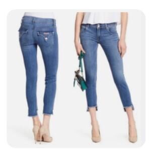 Hudson mid rise skinny with step hem distressed blue jeans womens 29 flap pocket